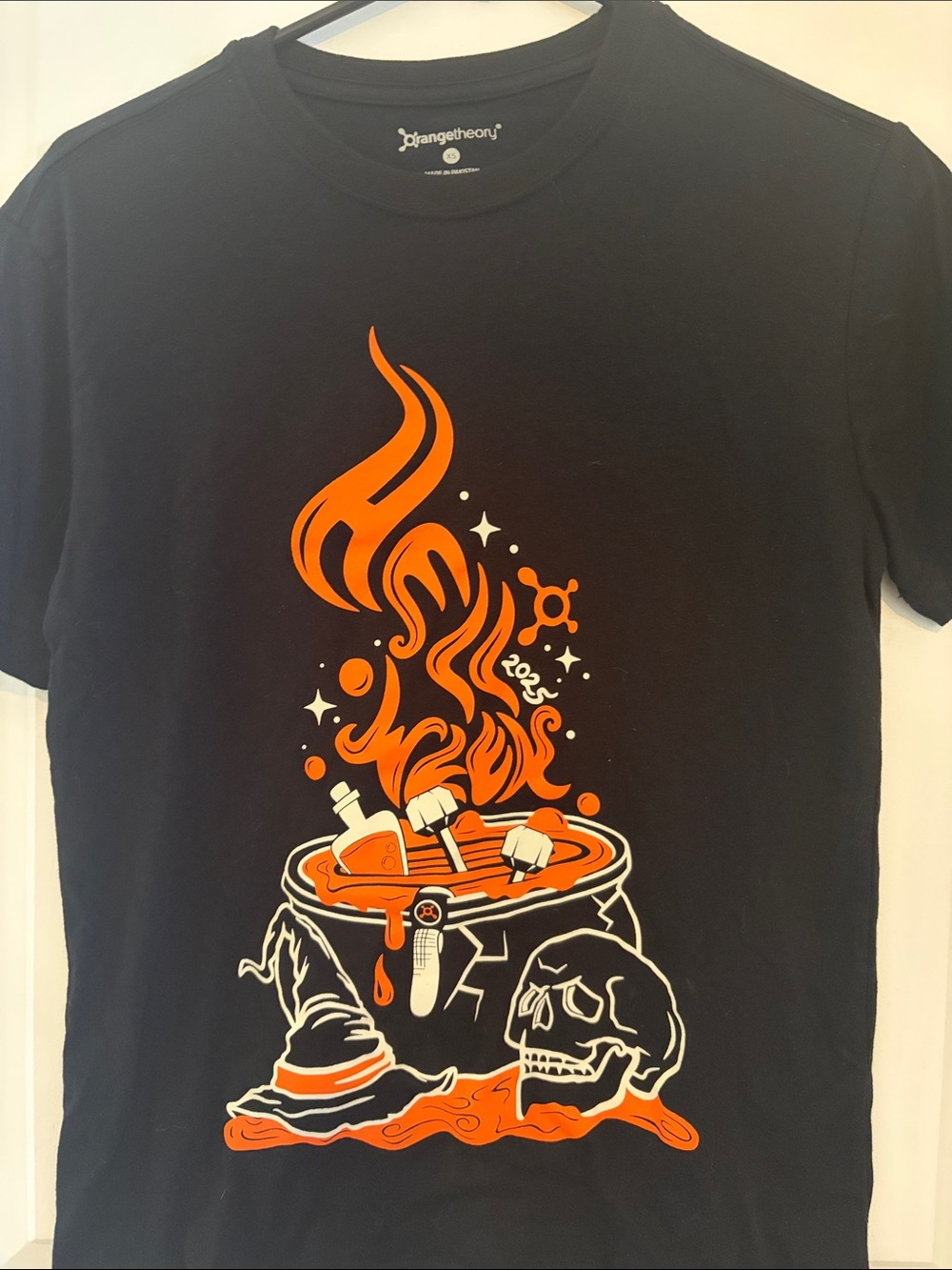 Orangetheory Black Tee with Orange & White Cauldron Graphic